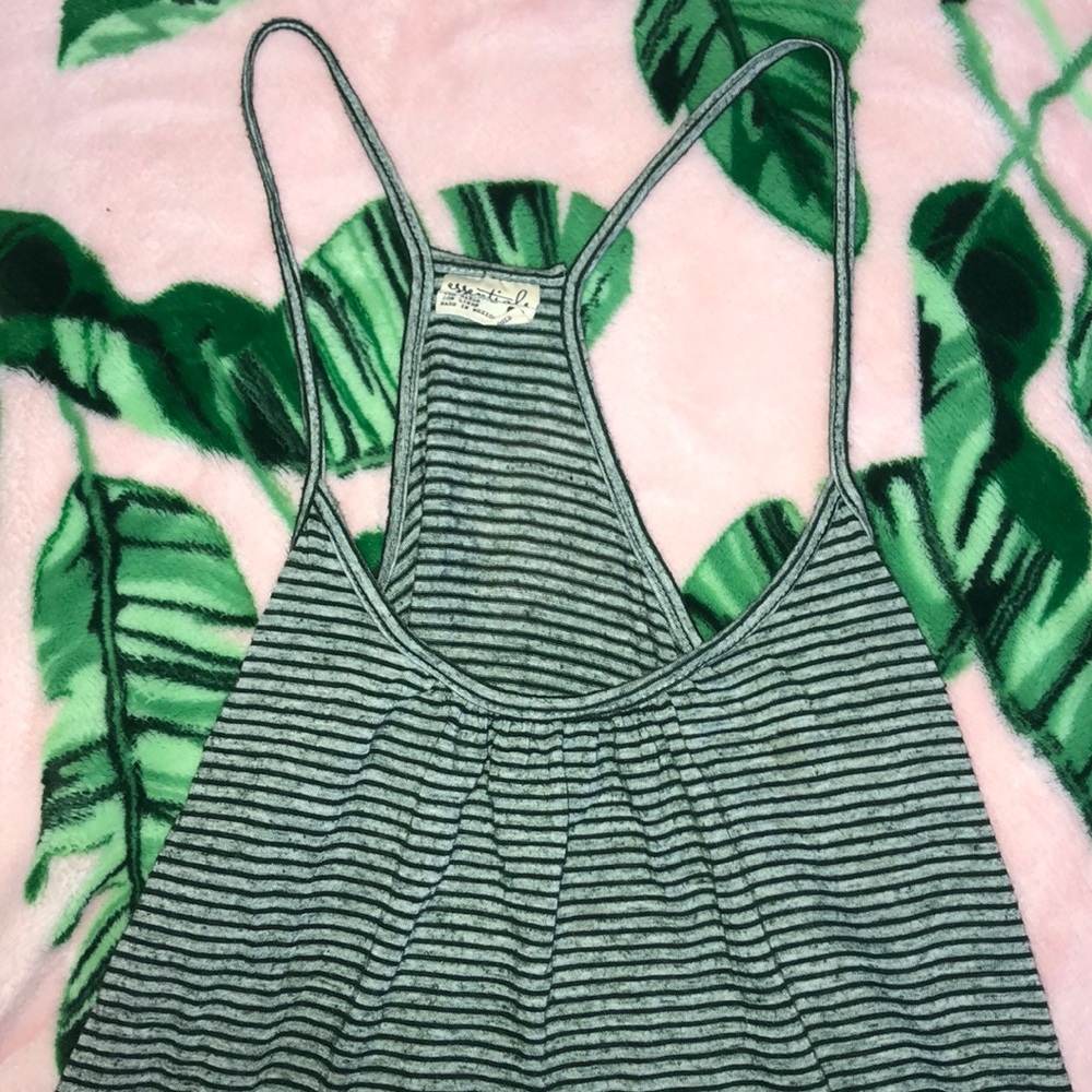 Green and Grey Striped Spaghetti Strap Tank Top